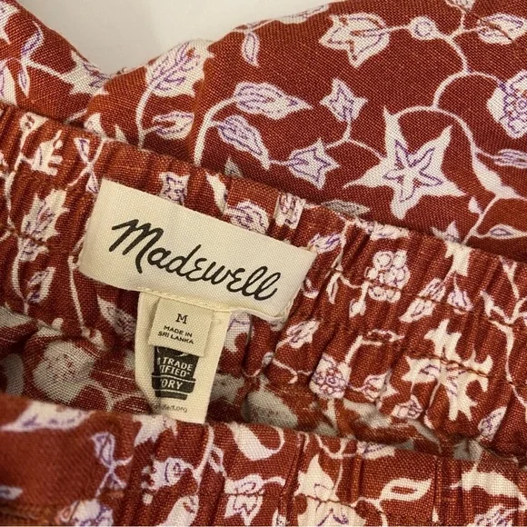 Madewell || Linen-Blend Track Shorts Pull On Floral Batik Vine Orange‎ Medium - Picture 4 of 9